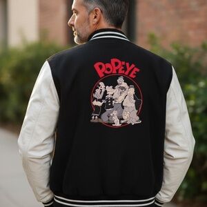 Popeye Black and White Varsity Jacket
